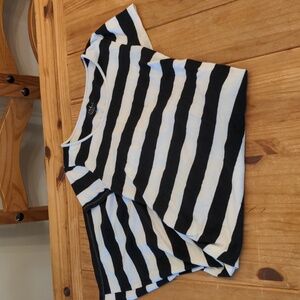 Isabel Maternity Short-sleeved Black and White Striped Midi Dress, Size Small